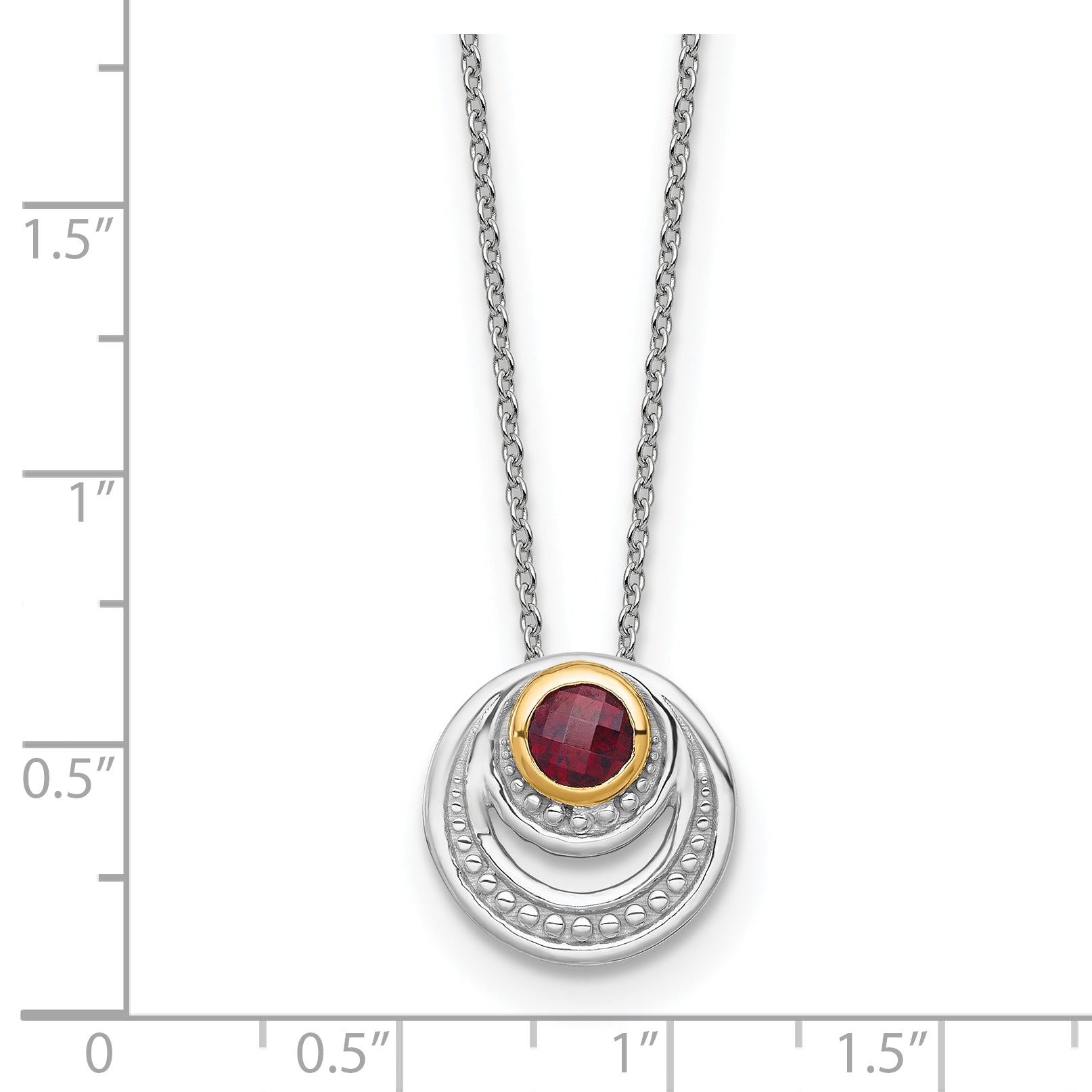 Shey Couture Sterling Silver Rhodium-plated with 14K Accent Round Garnet Swirl Circle 18 inch with 2 inch Extension Necklace
