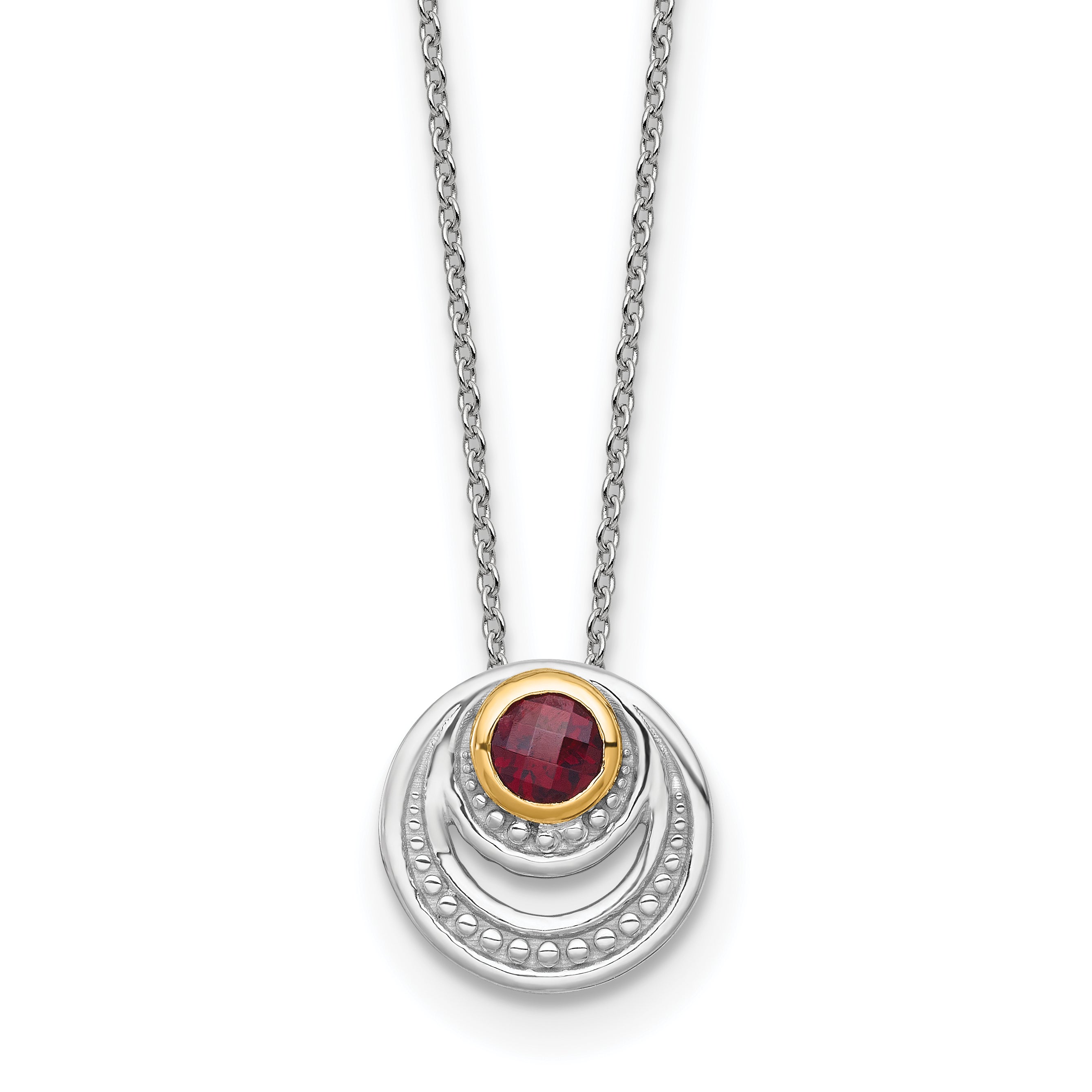 Shey Couture Sterling Silver Rhodium-plated with 14K Accent Round Garnet Swirl Circle 18 inch with 2 inch Extension Necklace Main image