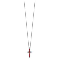 Shey Couture Sterling Silver Rhodium-plated with 14k -X- Accent Round Garnet Cross 18 inch with 2 inch Extension Necklace