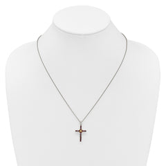 Shey Couture Sterling Silver Rhodium-plated with 14k -X- Accent Round Garnet Cross 18 inch with 2 inch Extension Necklace