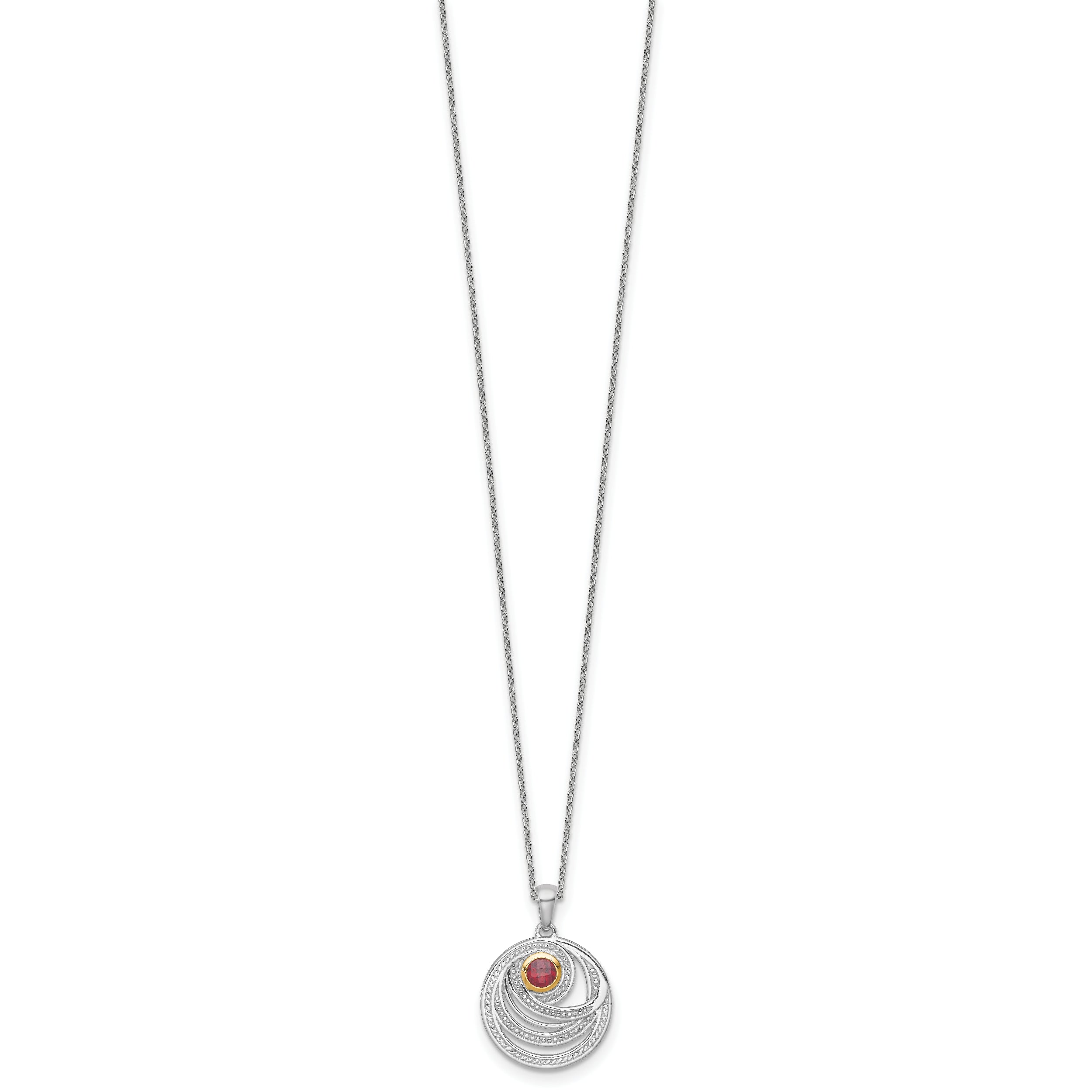Shey Couture Sterling Silver Rhodium-plated with 14K Accent Round Garnet Swirl Circle 18 inch with 2 inch Extension Necklace