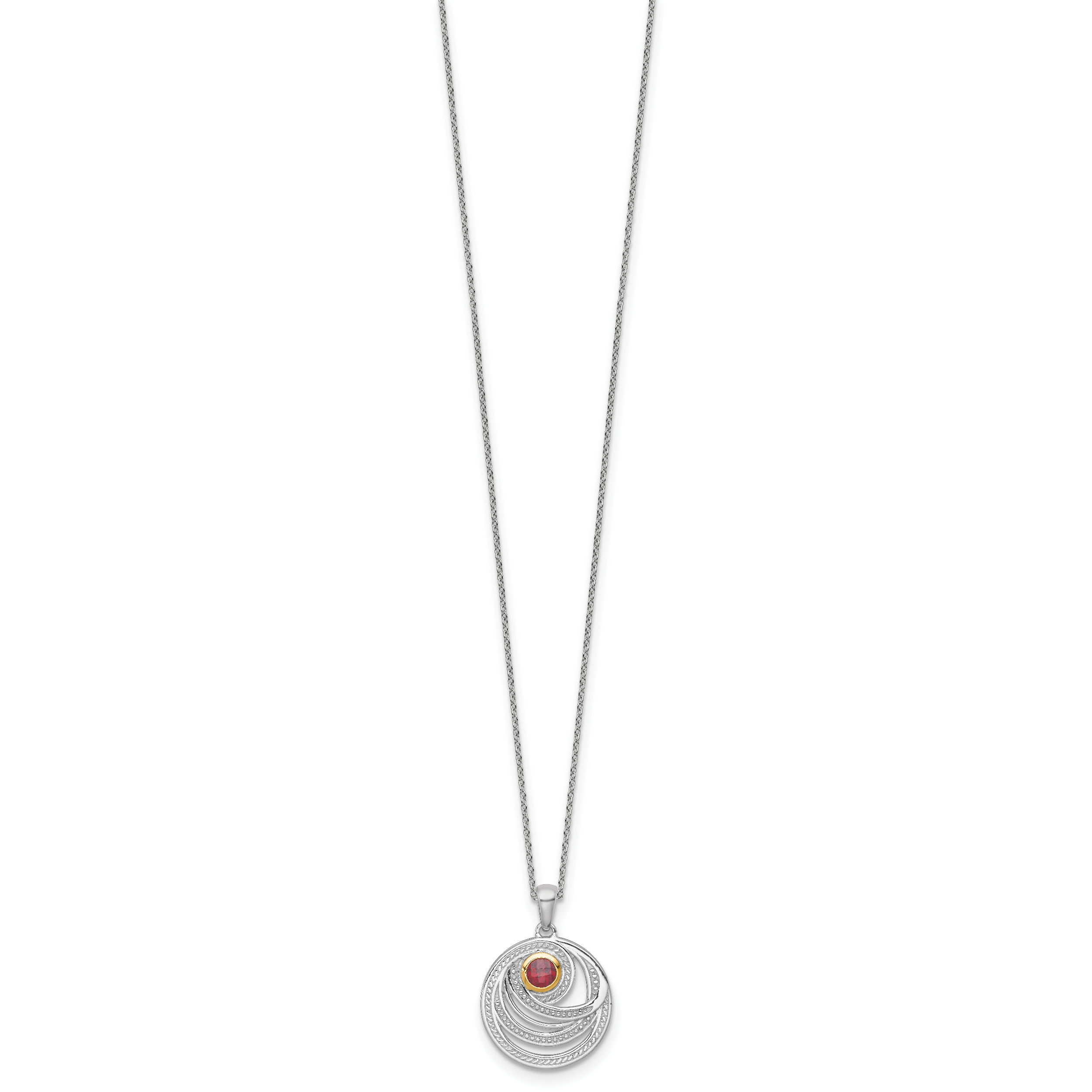 Shey Couture Sterling Silver Rhodium-plated with 14K Accent Round Garnet Swirl Circle 18 inch with 2 inch Extension Necklace Secondary image