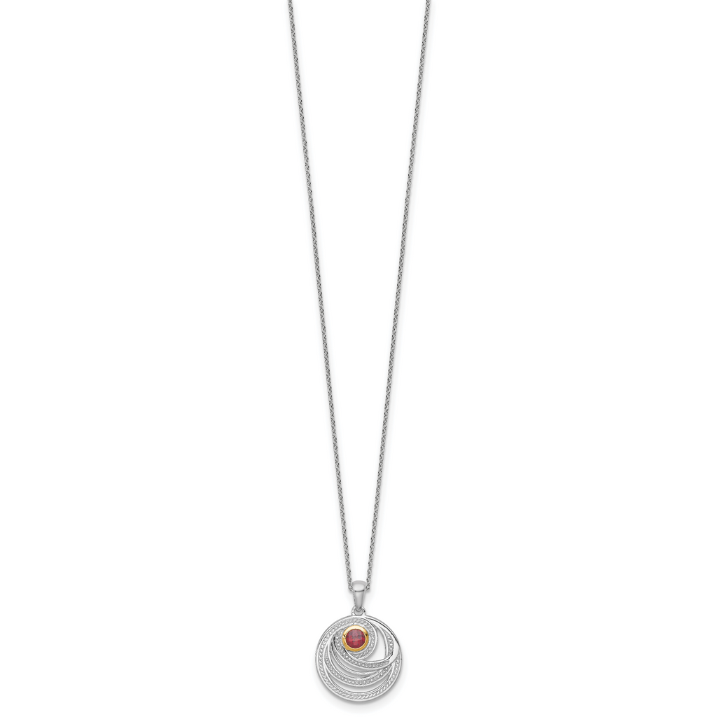Shey Couture Sterling Silver Rhodium-plated with 14K Accent Round Garnet Swirl Circle 18 inch with 2 inch Extension Necklace