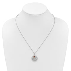 Shey Couture Sterling Silver Rhodium-plated with 14K Accent Round Garnet Swirl Circle 18 inch with 2 inch Extension Necklace
