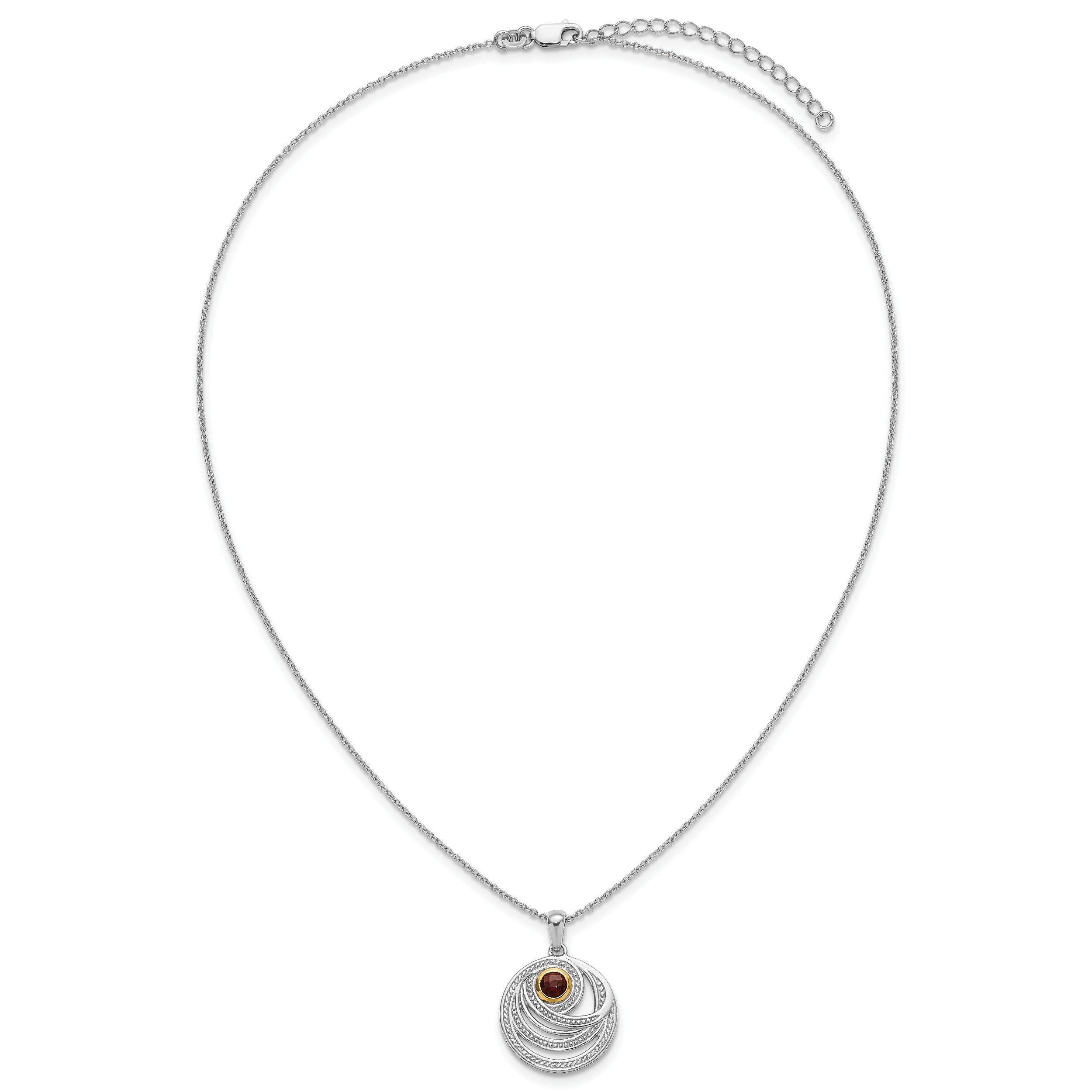 Shey Couture Sterling Silver Rhodium-plated with 14K Accent Round Garnet Swirl Circle 18 inch with 2 inch Extension Necklace