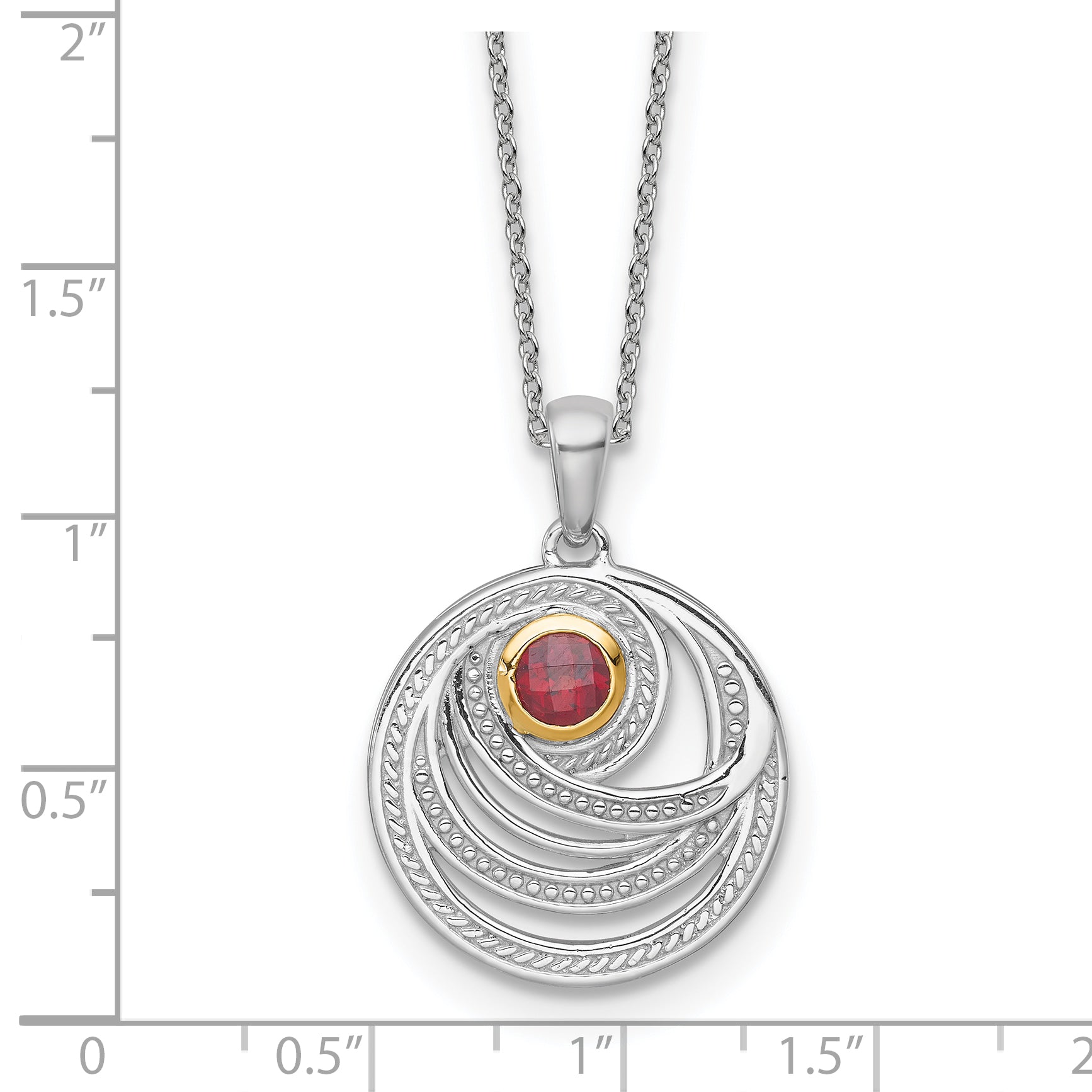 Shey Couture Sterling Silver Rhodium-plated with 14K Accent Round Garnet Swirl Circle 18 inch with 2 inch Extension Necklace
