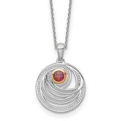 Shey Couture Sterling Silver Rhodium-plated with 14K Accent Round Garnet Swirl Circle 18 inch with 2 inch Extension Necklace