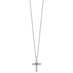 Shey Couture Sterling Silver Rhodium-plated with 14k Accent Round Garnet Textured Cross 18 inch with 2 inch Extension Necklace