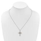 Shey Couture Sterling Silver Rhodium-plated with 14k Accent Round Garnet Textured Cross 18 inch with 2 inch Extension Necklace