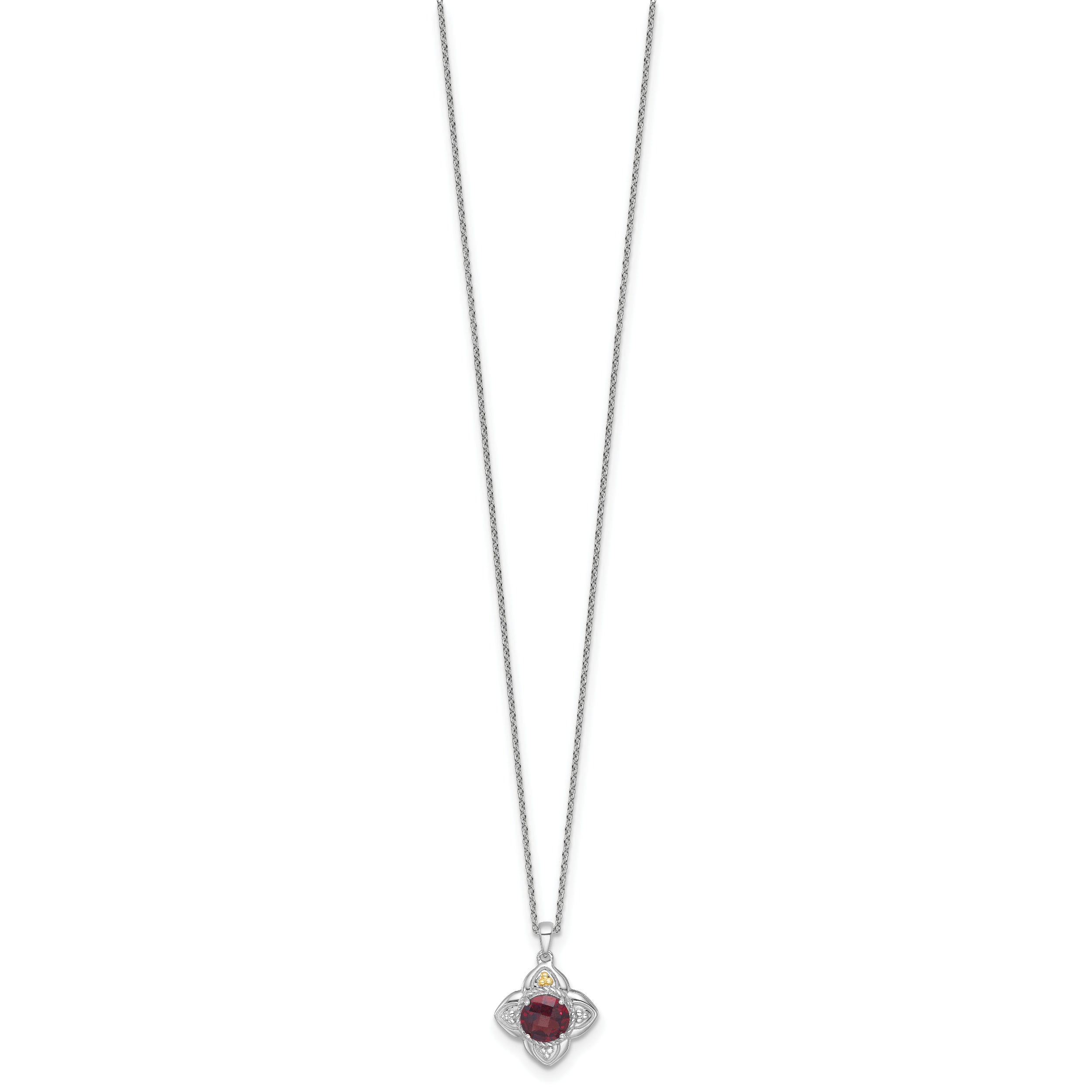 Shey Couture Sterling Silver Rhodium-plated with 14k Accent Round Garnet Flower 18 inch with 2 inch Extension Necklace