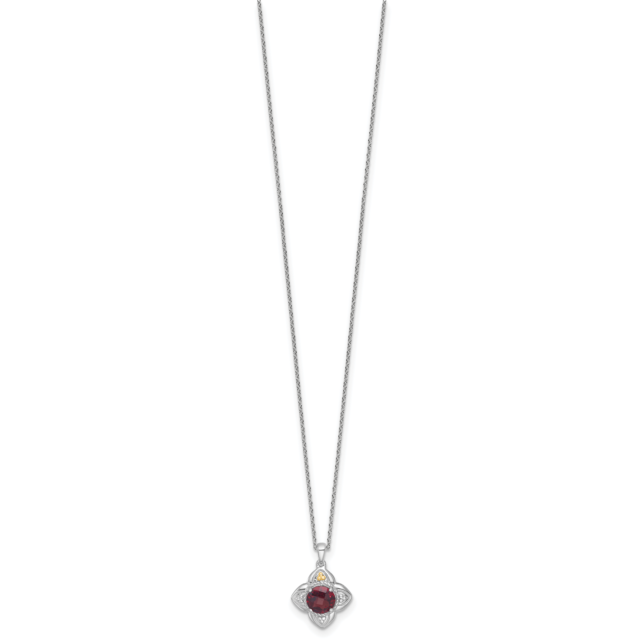 Shey Couture Sterling Silver Rhodium-plated with 14k Accent Round Garnet Flower 18 inch with 2 inch Extension Necklace Secondary image