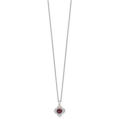 Shey Couture Sterling Silver Rhodium-plated with 14k Accent Round Garnet Flower 18 inch with 2 inch Extension Necklace