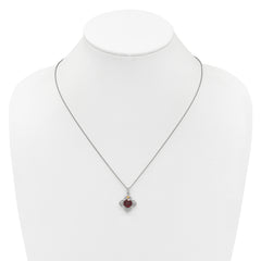 Shey Couture Sterling Silver Rhodium-plated with 14k Accent Round Garnet Flower 18 inch with 2 inch Extension Necklace