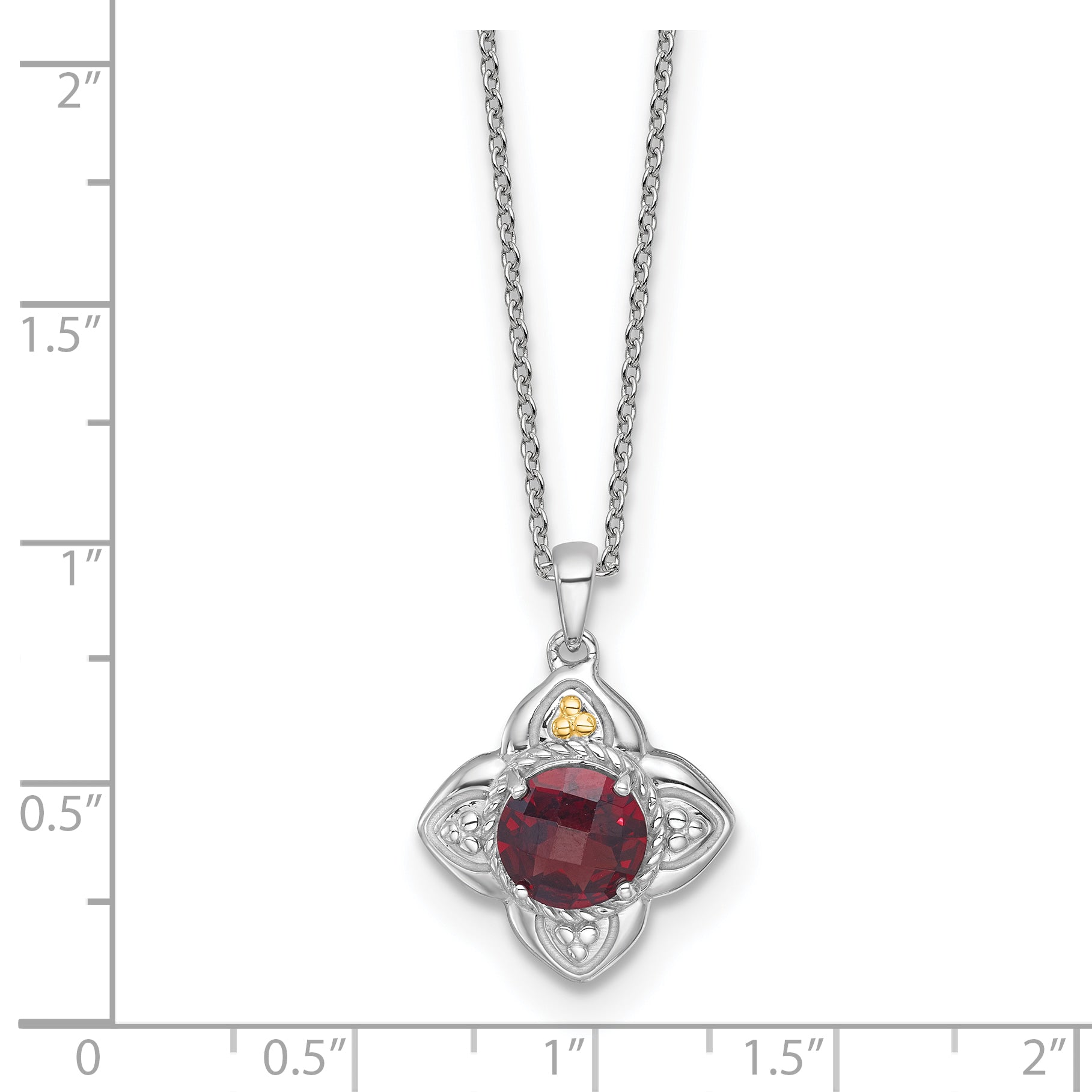 Shey Couture Sterling Silver Rhodium-plated with 14k Accent Round Garnet Flower 18 inch with 2 inch Extension Necklace