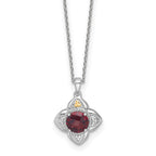 Shey Couture Sterling Silver Rhodium-plated with 14k Accent Round Garnet Flower 18 inch with 2 inch Extension Necklace