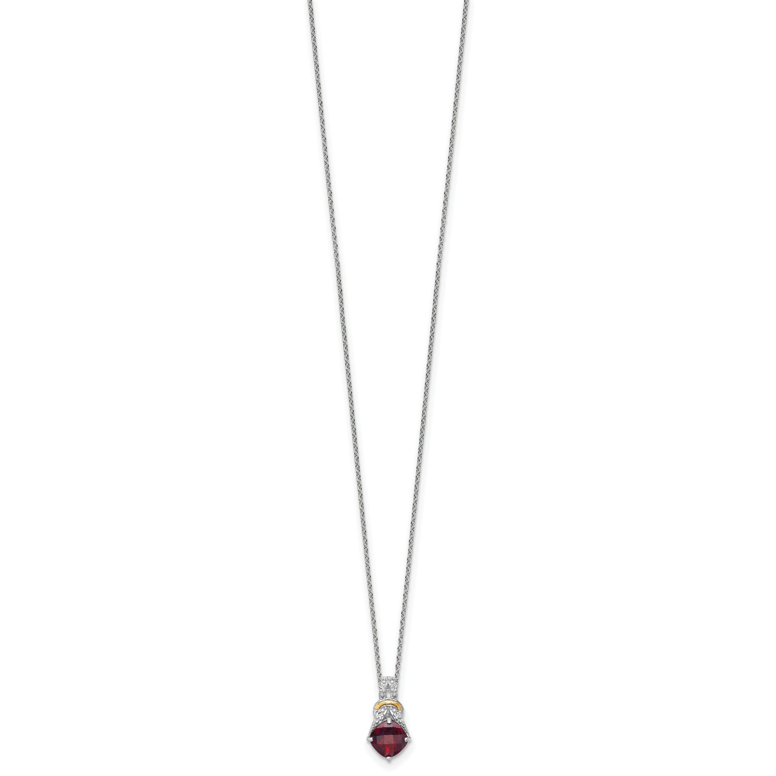 Shey Couture Sterling Silver Rhodium-plated with 14k Accent Checker Cushion Garnet and .04ct. Diamond 18 inch w/2 inch Extension Necklace