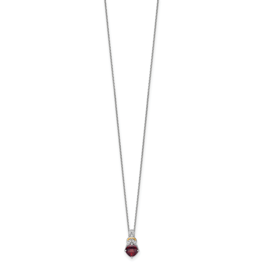 Shey Couture Sterling Silver Rhodium-plated with 14k Accent Checker Cushion Garnet and .04ct. Diamond 18 inch w/2 inch Extension Necklace