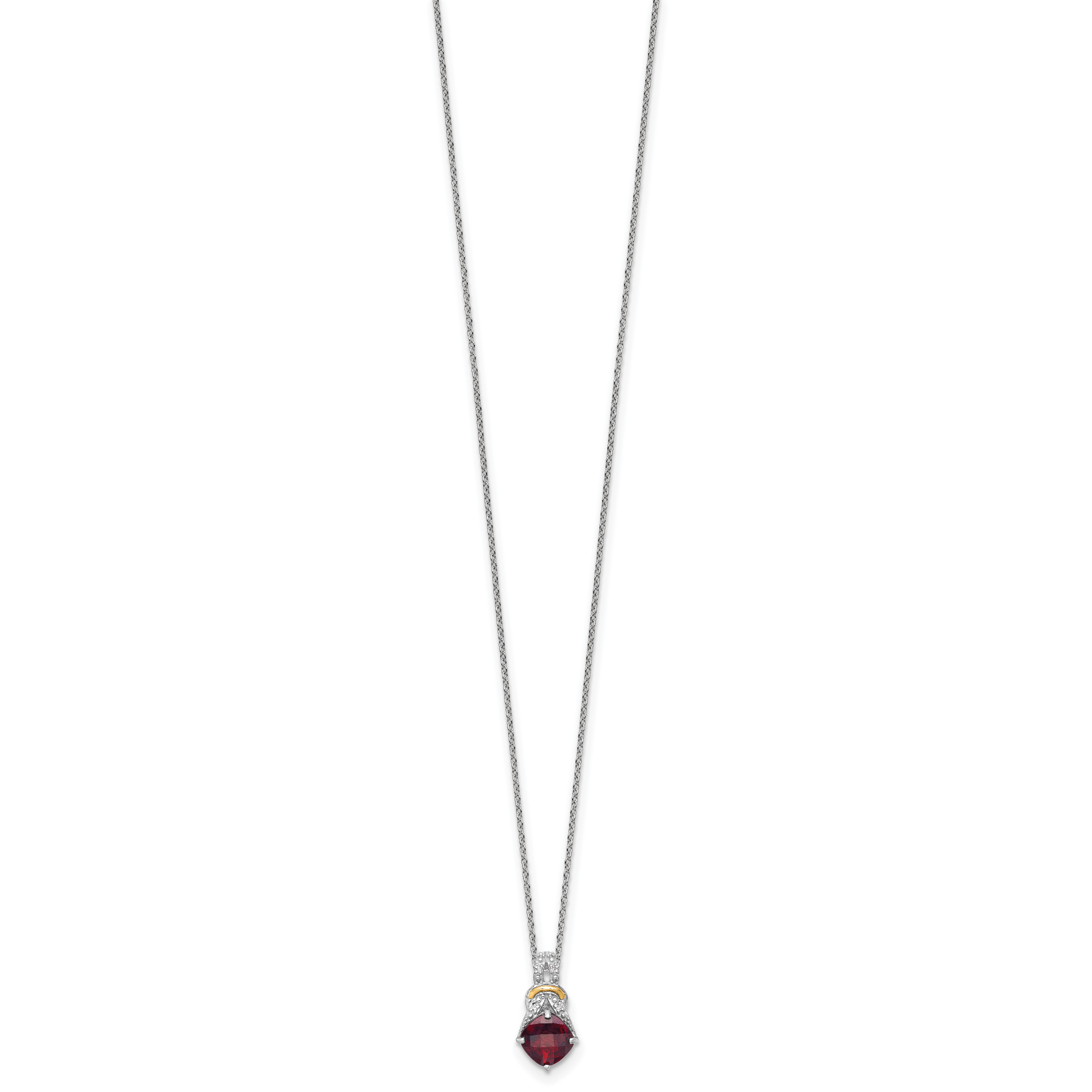 Shey Couture Sterling Silver Rhodium-plated with 14k Accent Checker Cushion Garnet and .04ct. Diamond 18 inch w/2 inch Extension Necklace