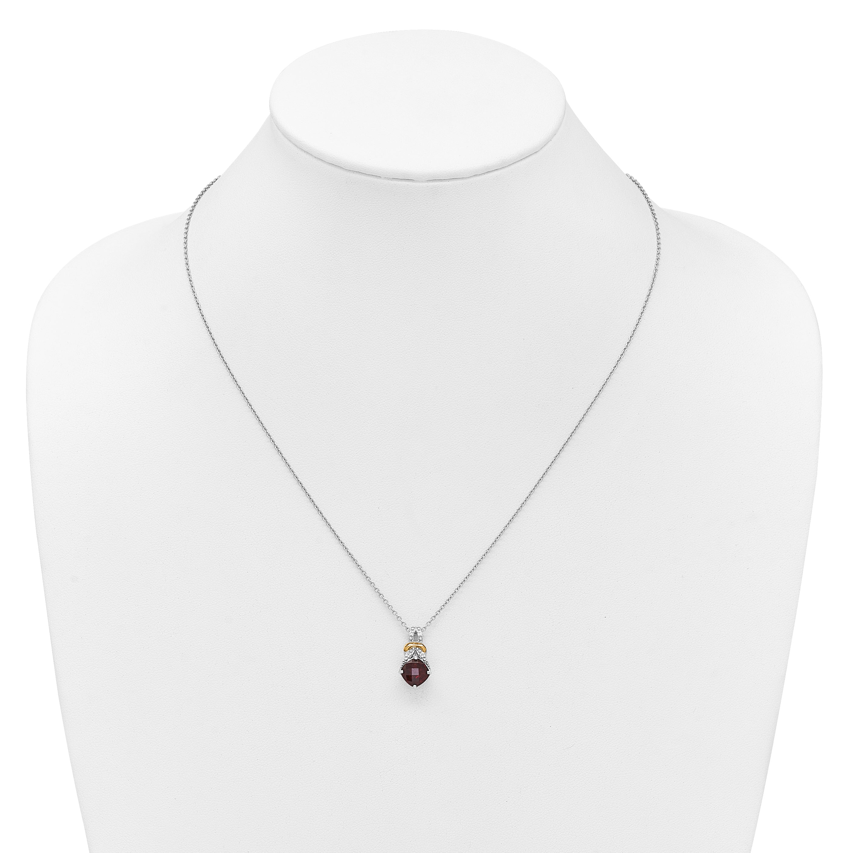 Shey Couture Sterling Silver Rhodium-plated with 14k Accent Checker Cushion Garnet and .04ct. Diamond 18 inch w/2 inch Extension Necklace