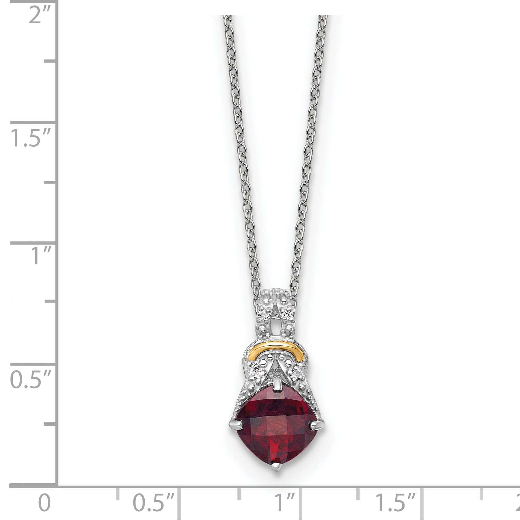 Shey Couture Sterling Silver Rhodium-plated with 14k Accent Checker Cushion Garnet and .04ct. Diamond 18 inch w/2 inch Extension Necklace