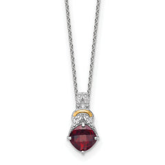 Shey Couture Sterling Silver Rhodium-plated with 14k Accent Checker Cushion Garnet and .04ct. Diamond 18 inch w/2 inch Extension Necklace