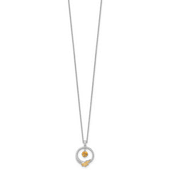 Shey Couture Sterling Silver Rhodium-plated Twisted Circle with 14k Leaf Accent Round Citrine Dangle 18 inch with 2 inch Extension Necklace