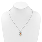 Shey Couture Sterling Silver Rhodium-plated Twisted Circle with 14k Leaf Accent Round Citrine Dangle 18 inch with 2 inch Extension Necklace