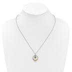 Shey Couture Sterling Silver Rhodium-plated Twisted Circle with 14k Leaf Accent Round Peridot Dangle 18 inch with 2 inch Extension Necklace
