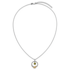 Shey Couture Sterling Silver Rhodium-plated Twisted Circle with 14k Leaf Accent Round Peridot Dangle 18 inch with 2 inch Extension Necklace