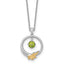 Shey Couture Sterling Silver Rhodium-plated Twisted Circle with 14k Leaf Accent Round Peridot Dangle 18 inch with 2 inch Extension Necklace