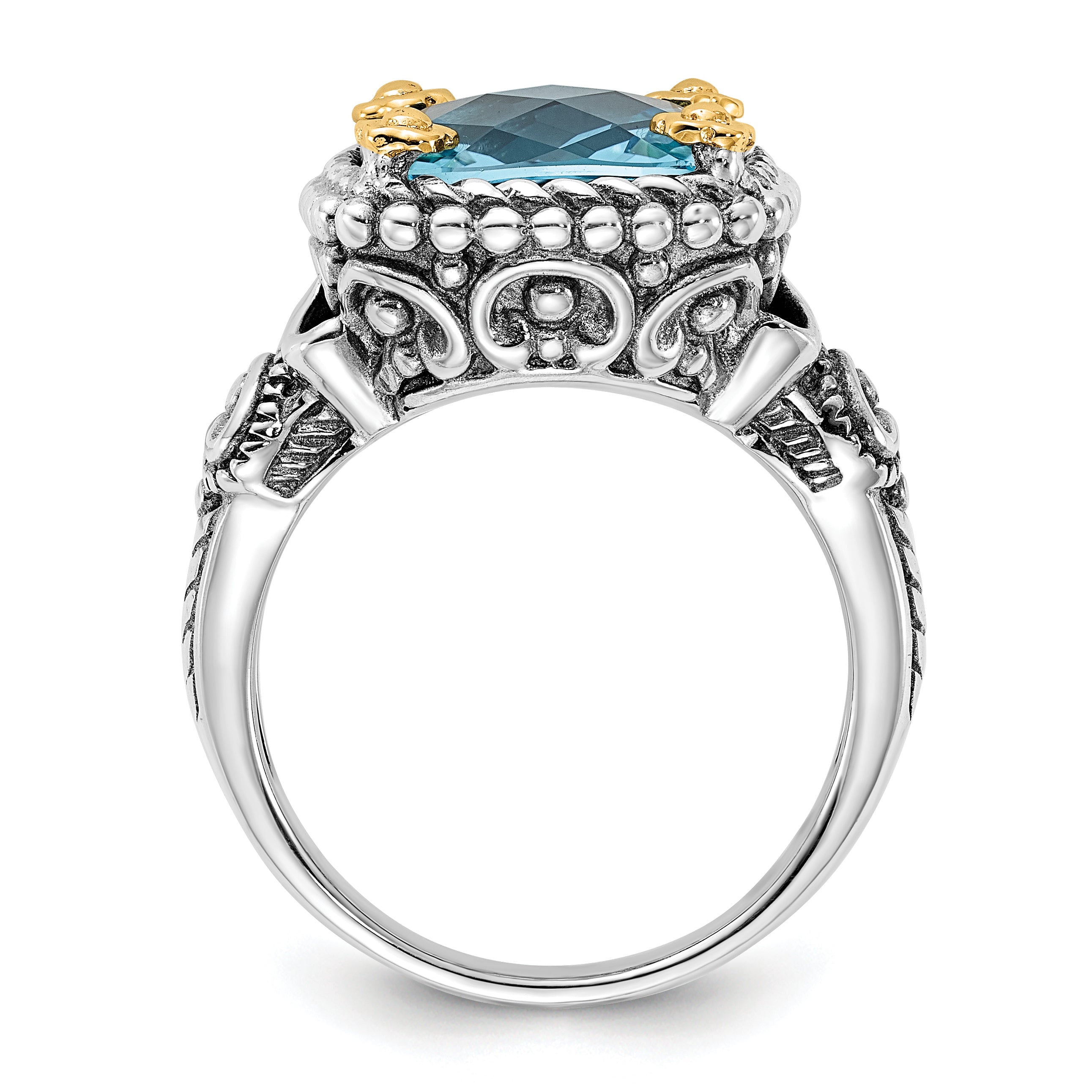 Sterling Silver w/14k Accent Polished & Antiqued Swiss Blue Topaz Ring Secondary image