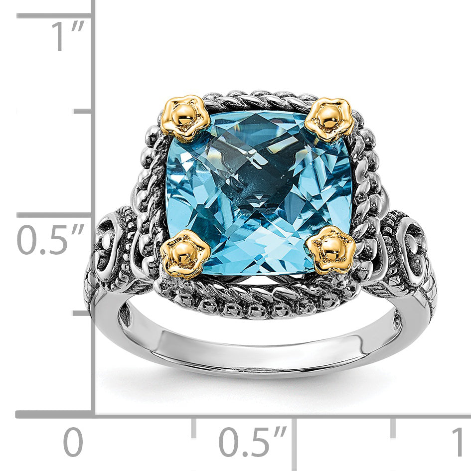 Sterling Silver w/14k Accent Polished & Antiqued Swiss Blue Topaz Ring