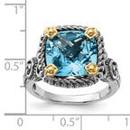 Sterling Silver w/14k Accent Polished & Antiqued Swiss Blue Topaz Ring