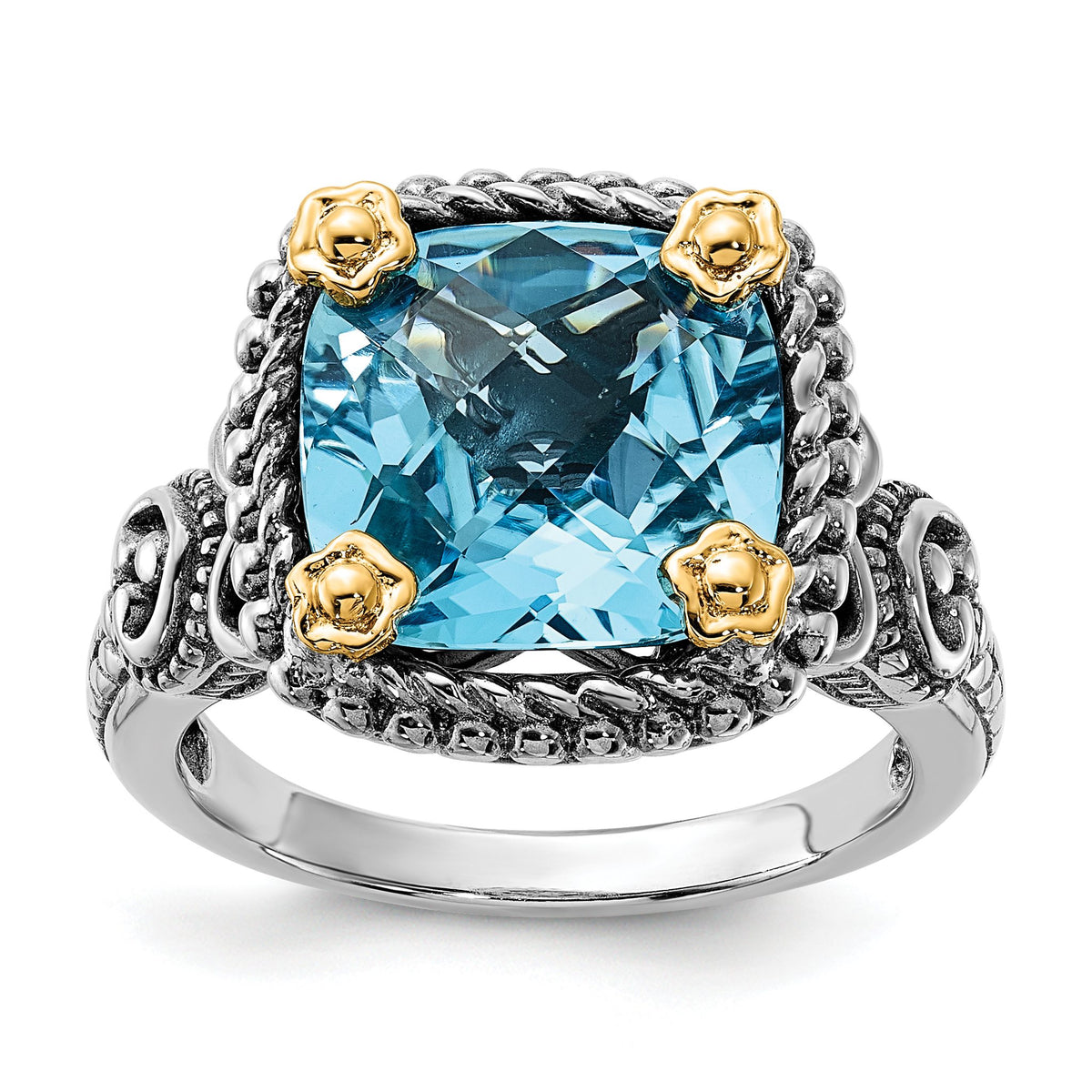 Accent Swiss Blue Topaz Ring in Sterling Silver, Antiqued & Polished, Size 6–8 - Sophia Jewelers Main image