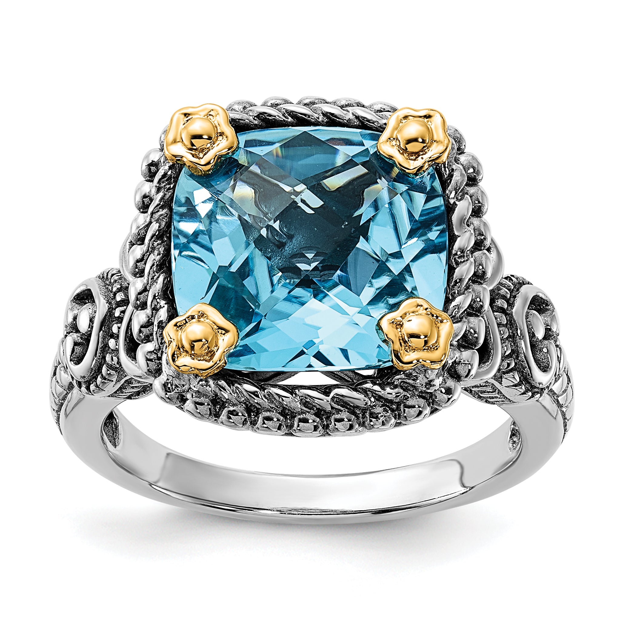 Sterling Silver w/14k Accent Polished & Antiqued Swiss Blue Topaz Ring Main image
