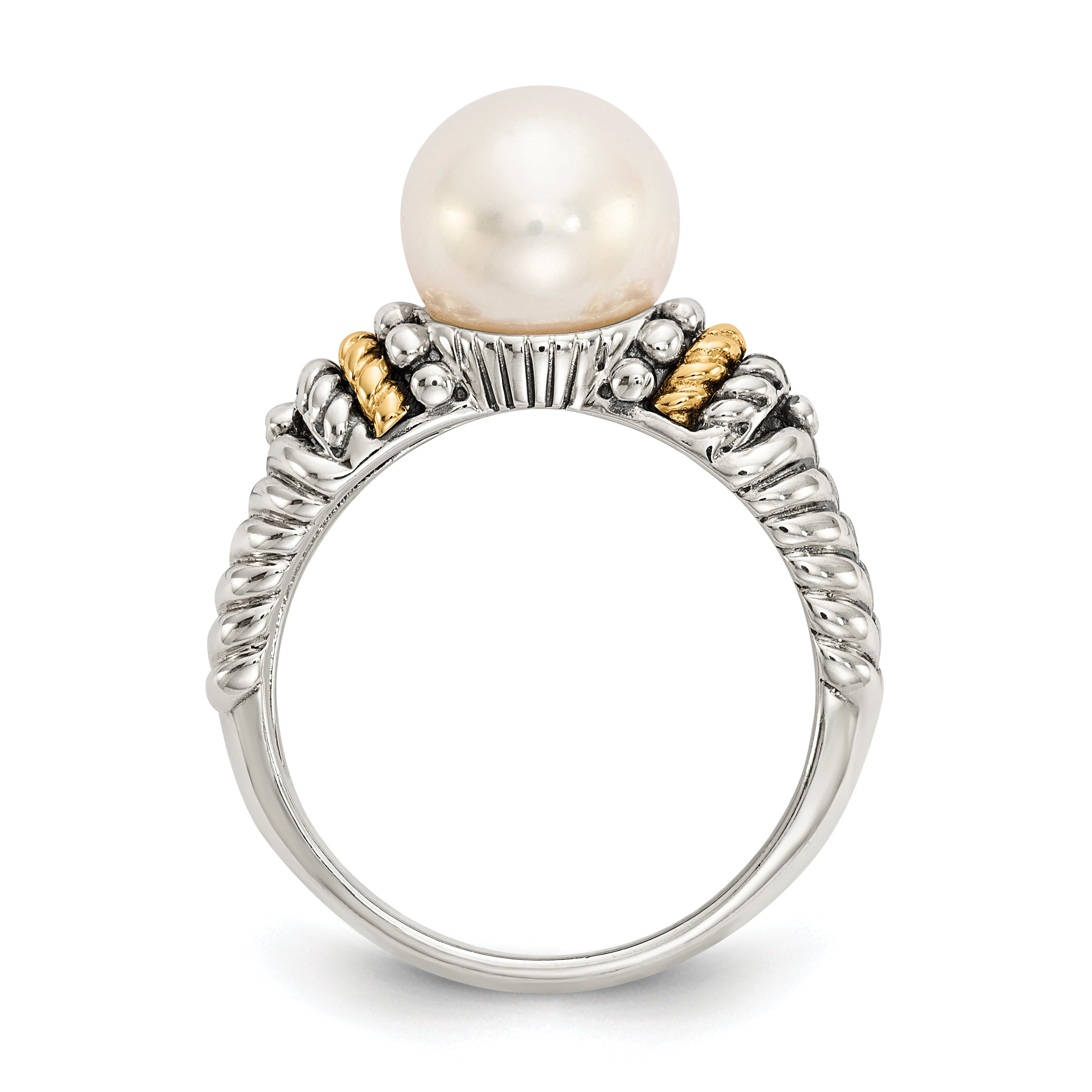 Shey Couture Sterling Silver with 14K Accent Antiqued 8mm Freshwater Cultured Pearl Ring Secondary image
