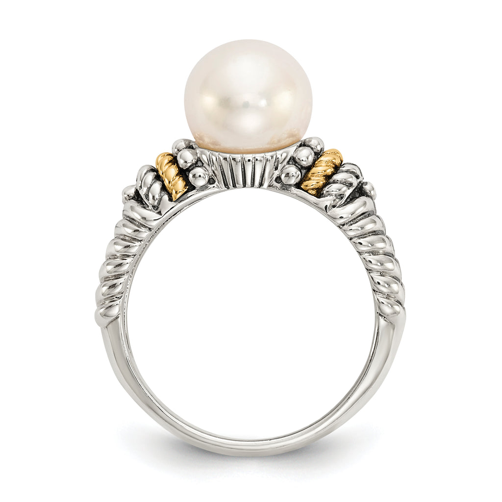 Shey Couture Sterling Silver with 14K Accent Antiqued 8mm Freshwater Cultured Pearl Ring