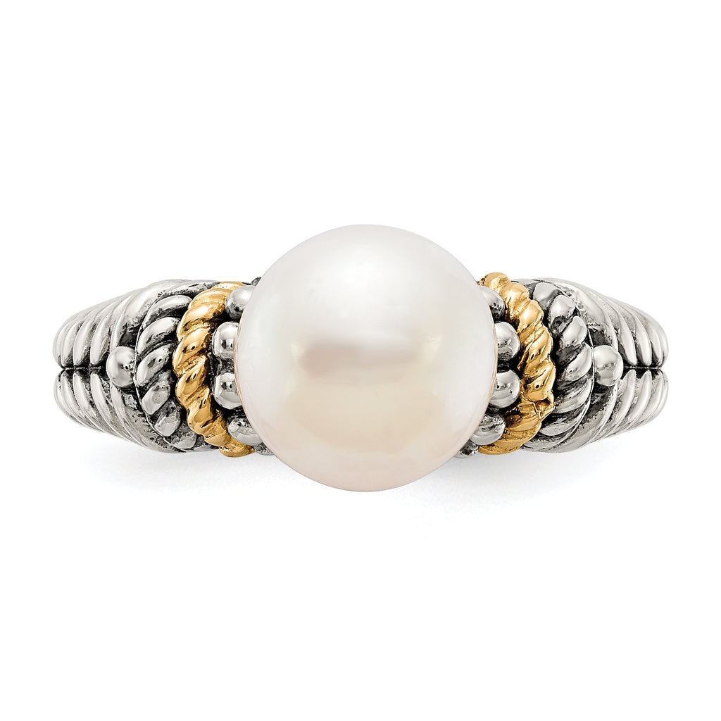 Shey Couture Sterling Silver with 14K Accent Antiqued 8mm Freshwater Cultured Pearl Ring