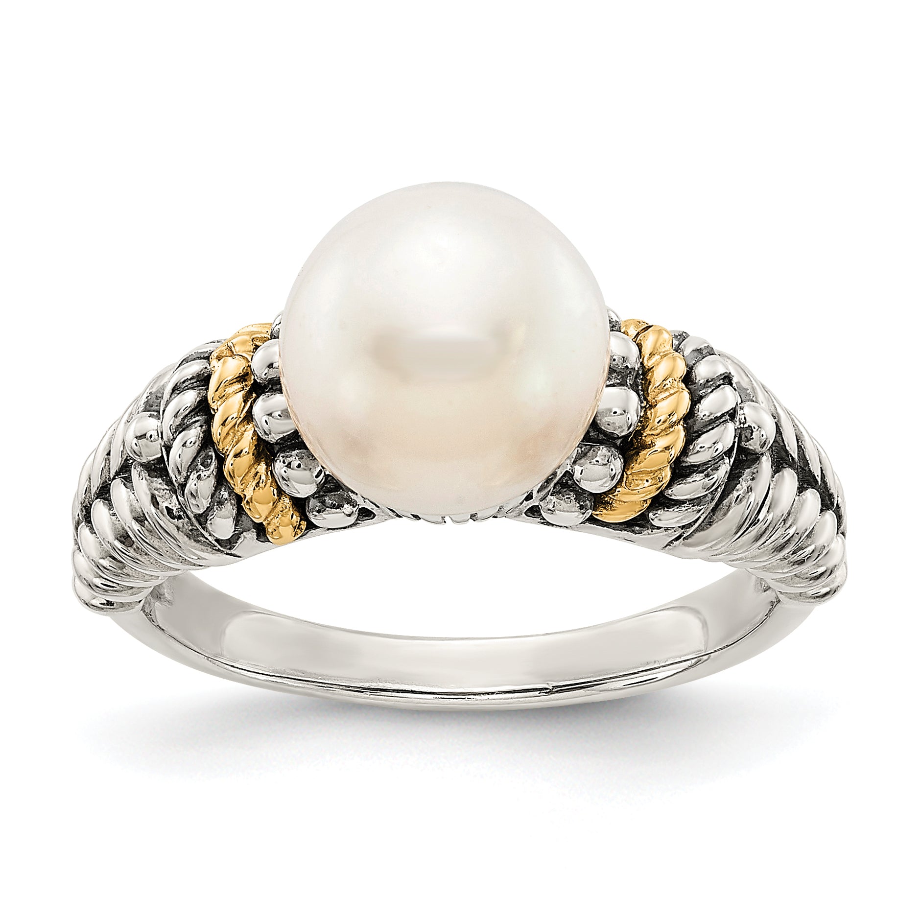 Shey Couture Sterling Silver with 14K Accent Antiqued 8mm Freshwater Cultured Pearl Ring Main image