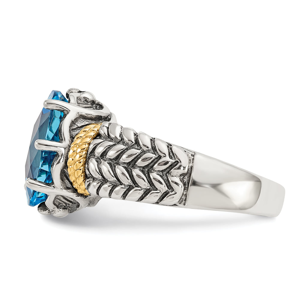 Shey Couture Sterling Silver with 14K Accent Antiqued Oval SwiSterling Silver Blue Topaz Ring