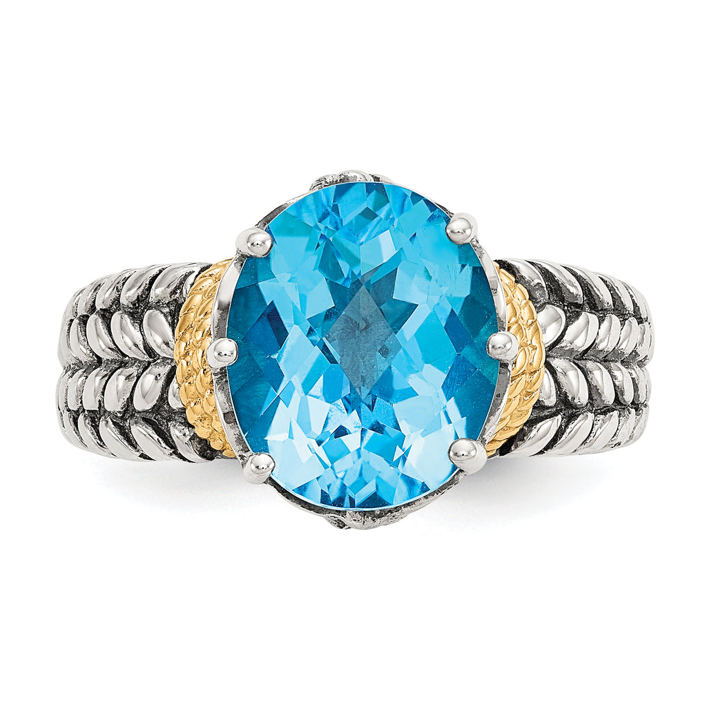 Shey Couture Sterling Silver with 14K Accent Antiqued Oval SwiSterling Silver Blue Topaz Ring