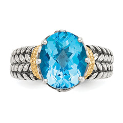Shey Couture Sterling Silver with 14K Accent Antiqued Oval SwiSterling Silver Blue Topaz Ring