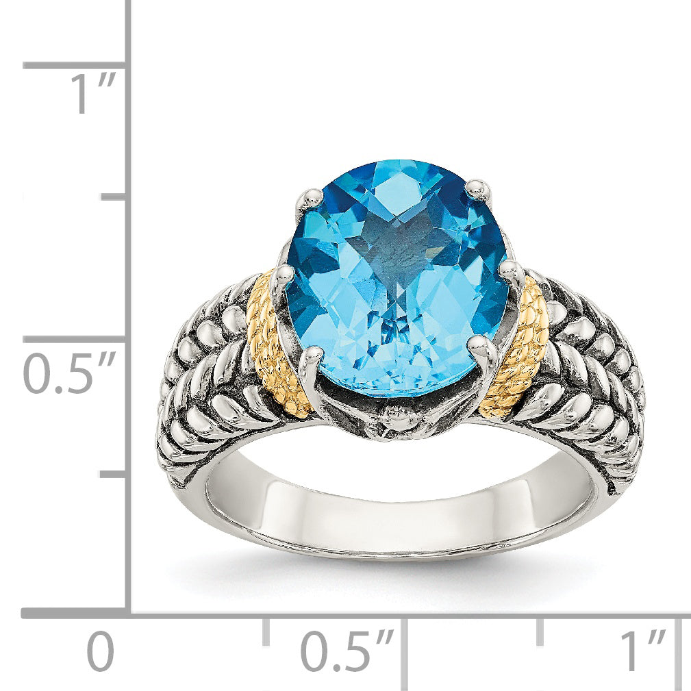 Shey Couture Sterling Silver with 14K Accent Antiqued Oval SwiSterling Silver Blue Topaz Ring