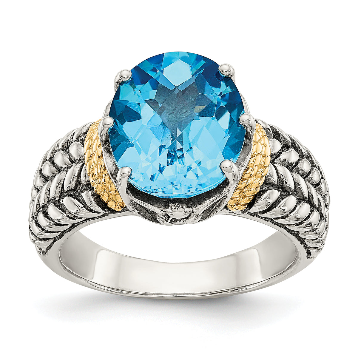 Shey Couture Sterling Silver with 14K Accent Antiqued Oval SwiSterling Silver Blue Topaz Ring