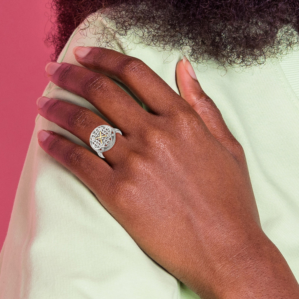 Shey Couture Sterling Silver Rhodium-plated with 14K Accent Diamond Vintage Ring