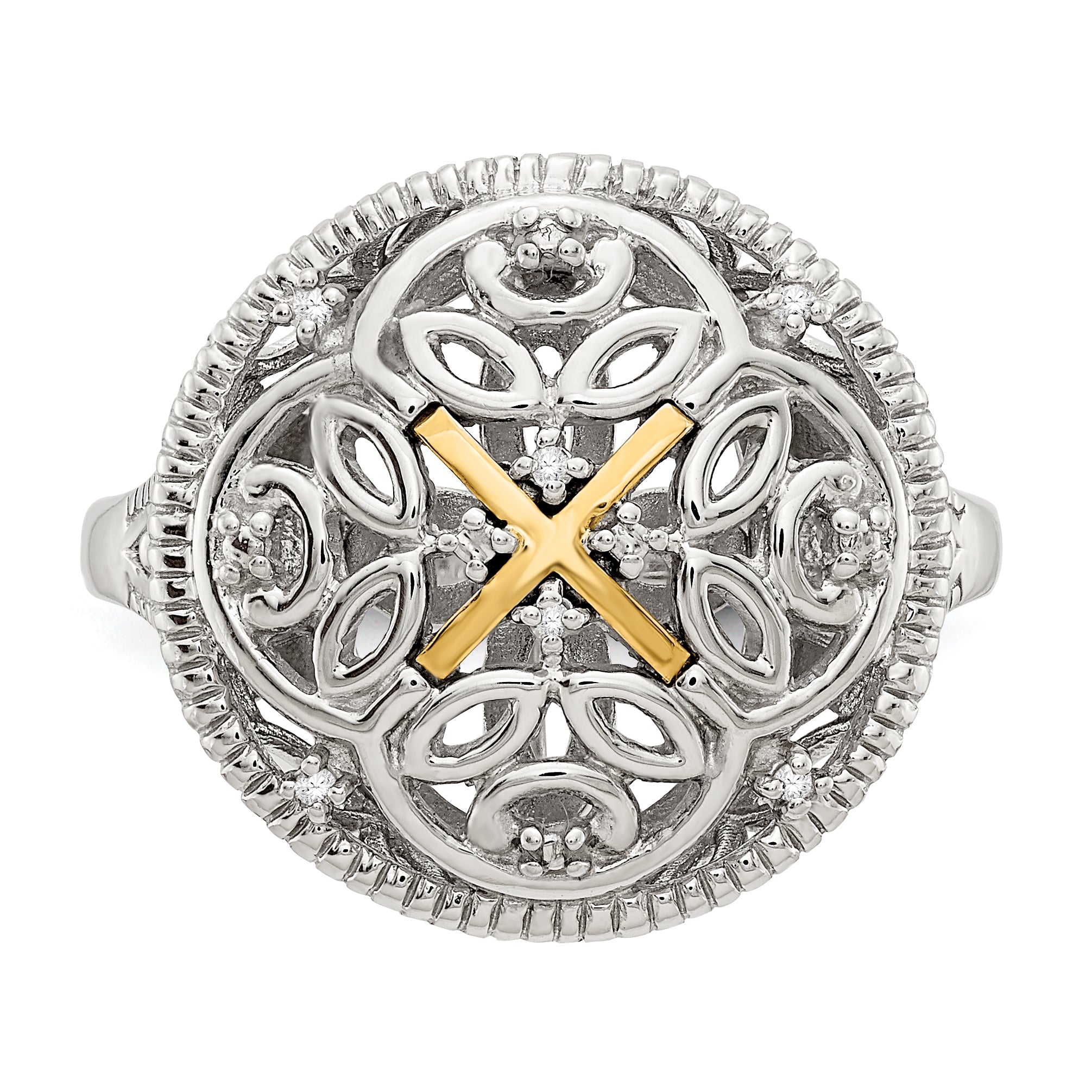 Shey Couture Sterling Silver Rhodium-plated with 14K Accent Diamond Vintage Ring