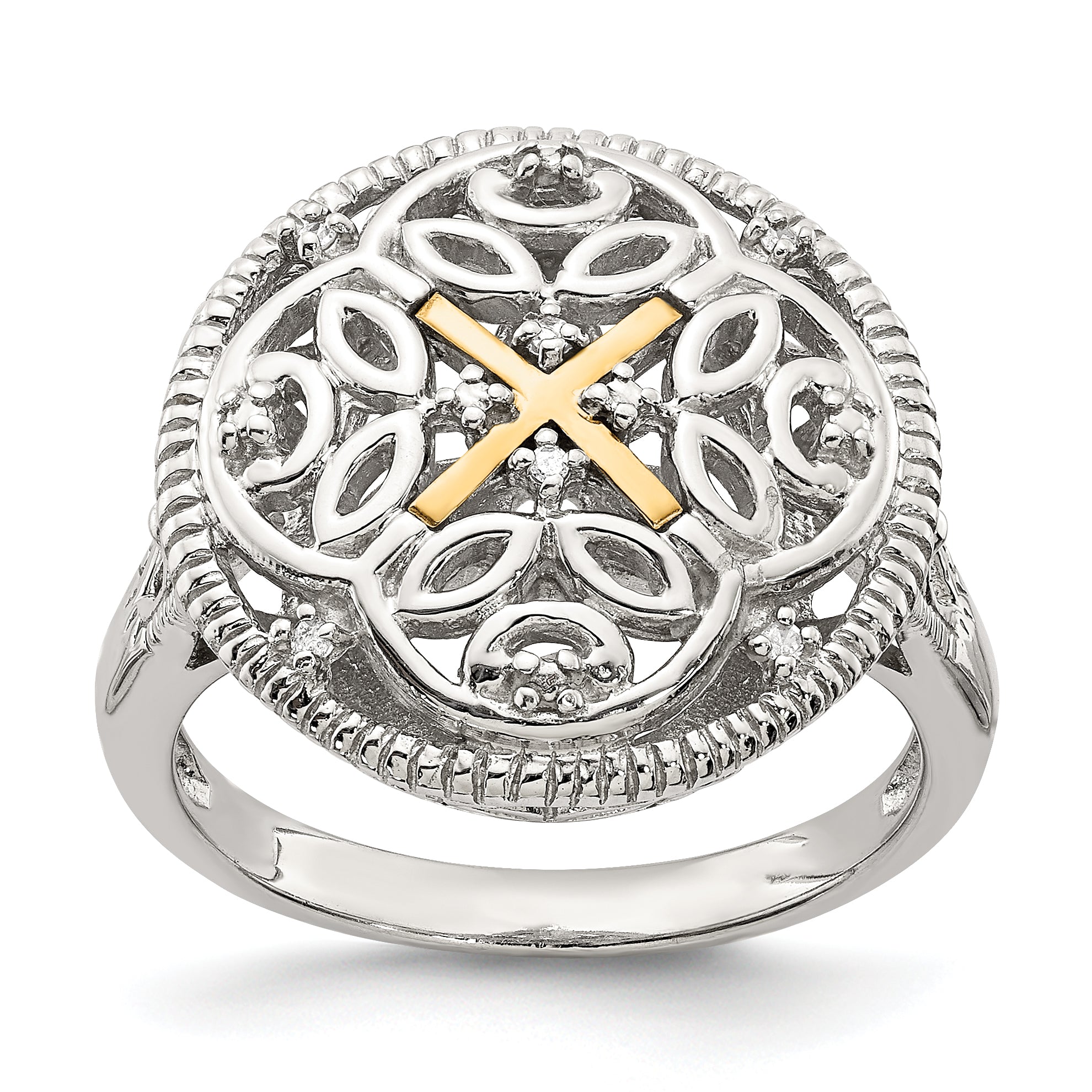 Shey Couture Sterling Silver Rhodium-plated with 14K Accent Diamond Vintage Ring Main image