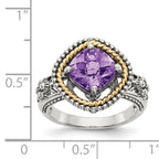 Shey Couture Sterling Silver with 14K Accent Antiqued Checkerboard-cut Cushon Amethyst Ring