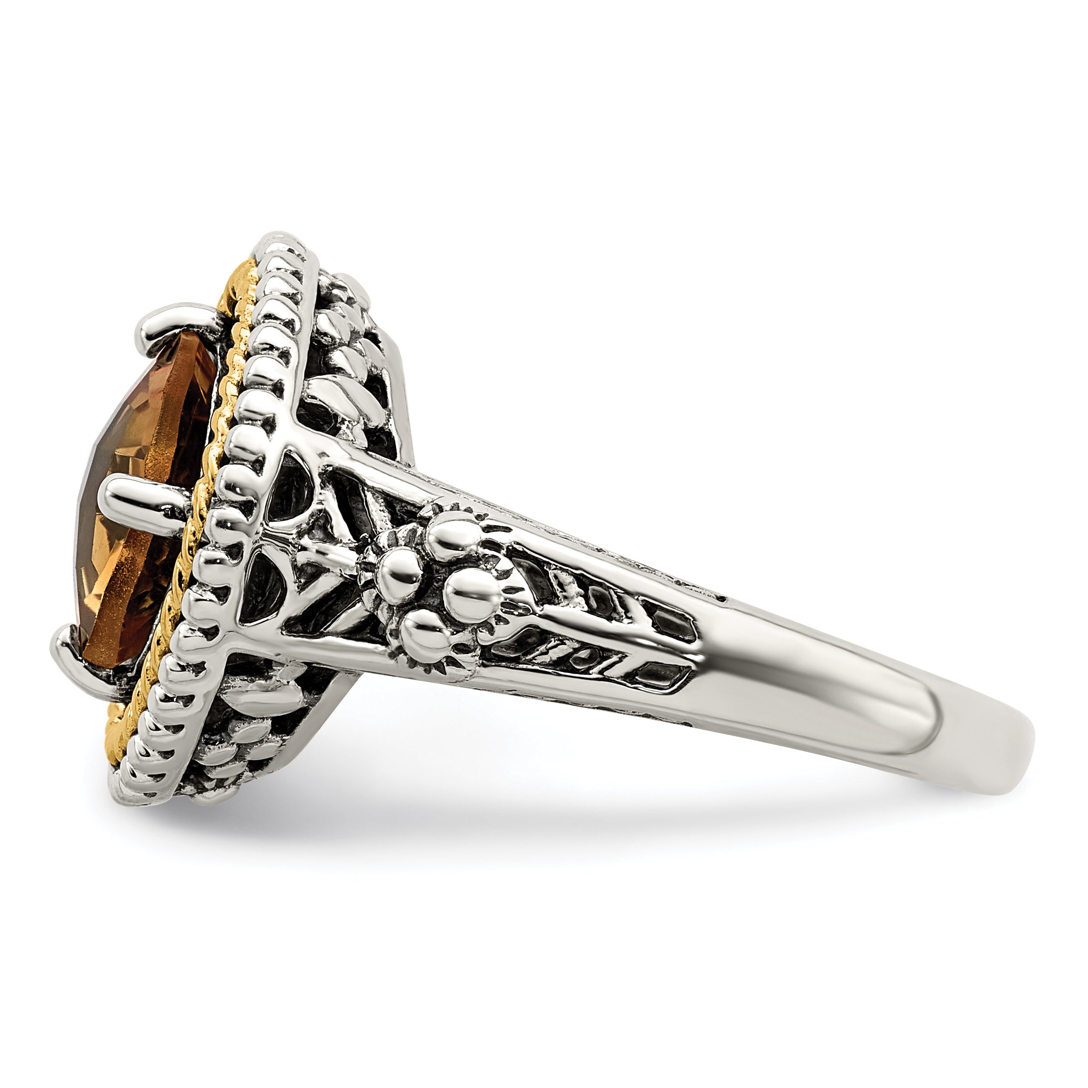 Shey Couture Sterling Silver with 14K Accent Antiqued Cushion Citrine Ring