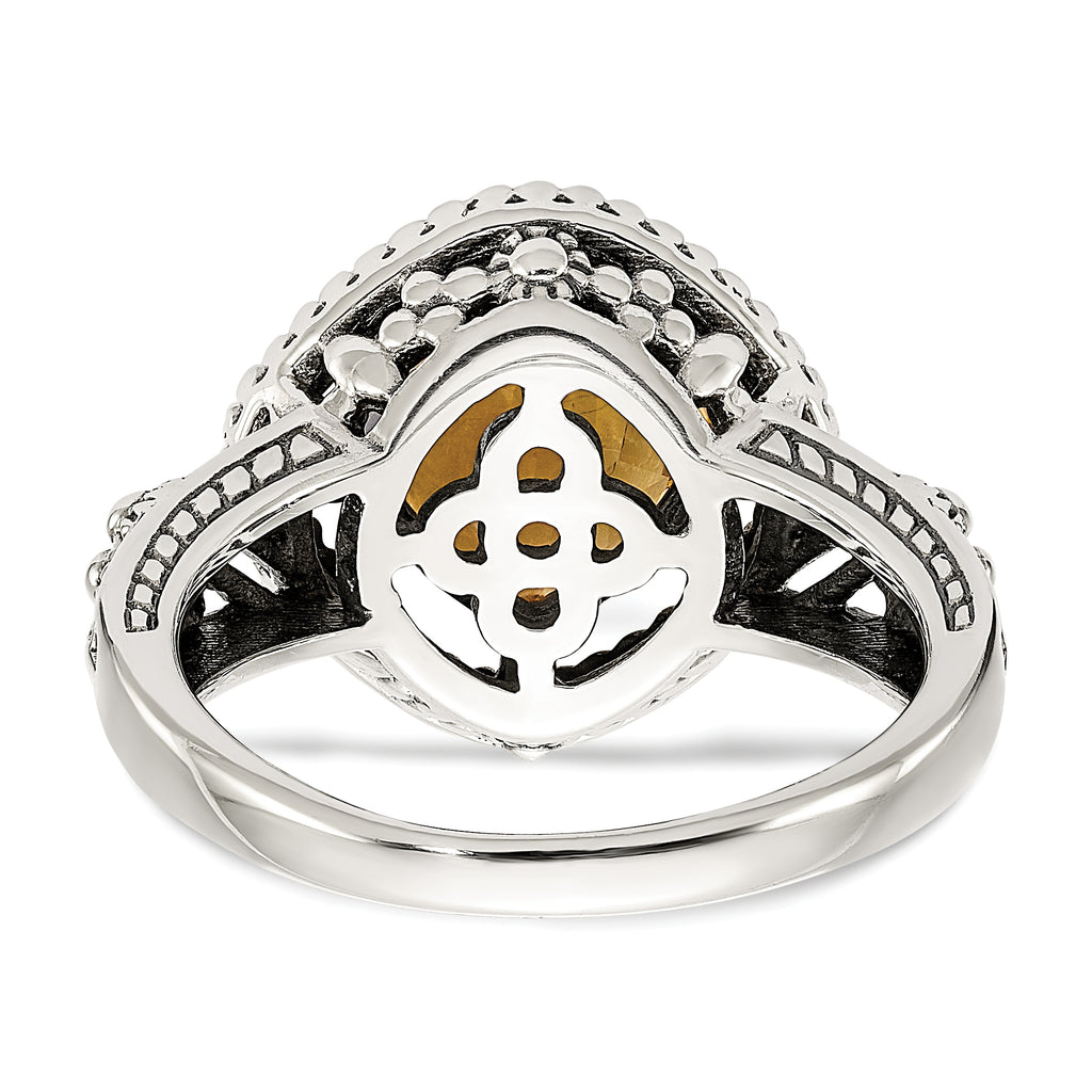 Shey Couture Sterling Silver with 14K Accent Antiqued Cushion Citrine Ring